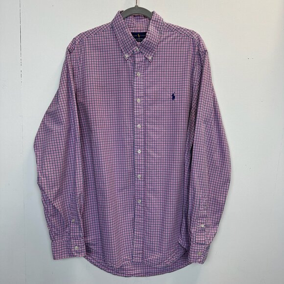 Polo PRL Ralph Lauren Slim Fit XL Button Down Shirt Pink Blue - Picture 2 of 11